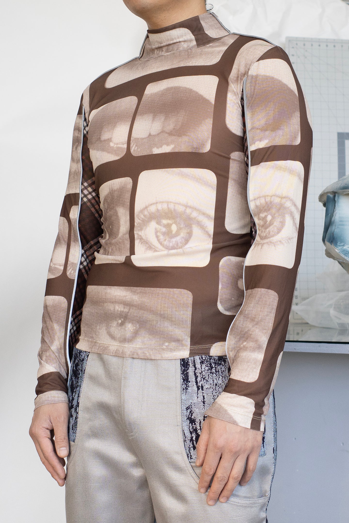 Stretchy Long Sleeve w/ Piping, Brown Eyes