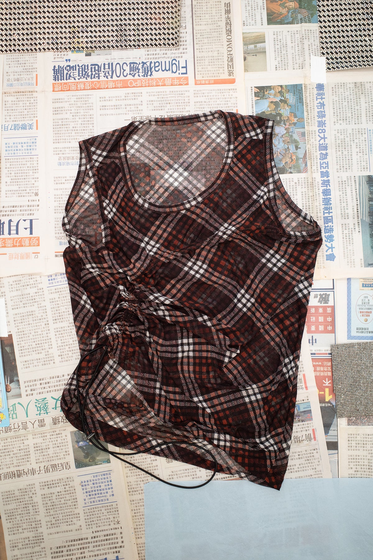 Ruched Tank Top in Maroon Plaid