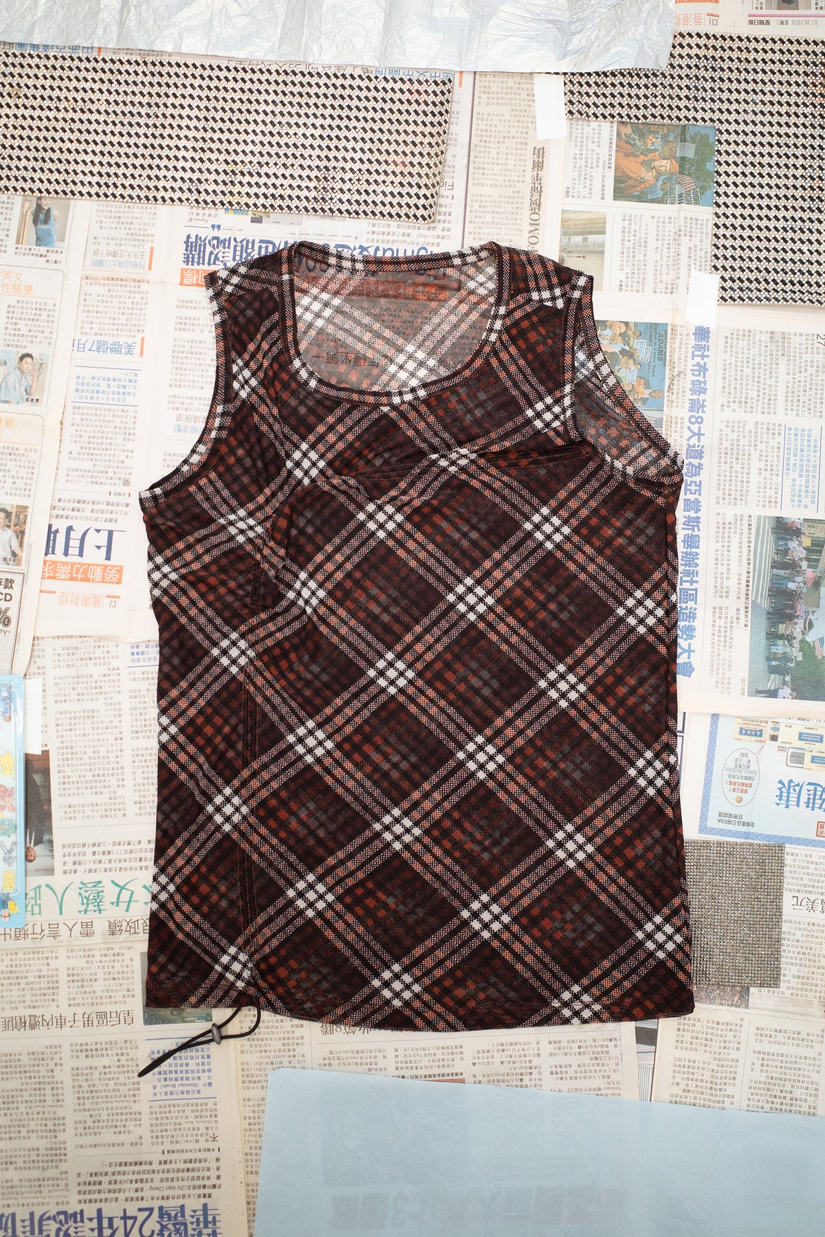 Ruched Tank Top in Maroon Plaid